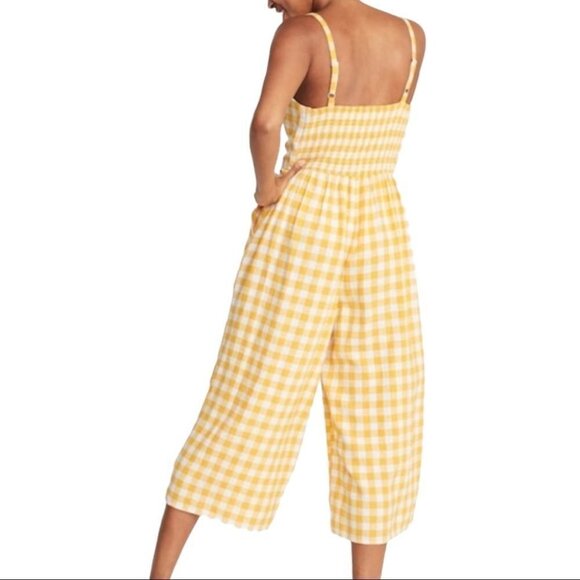 * Old Navy Yellow Gingham Linen Blend Jumpsuit Size S - Picture 3 of 8